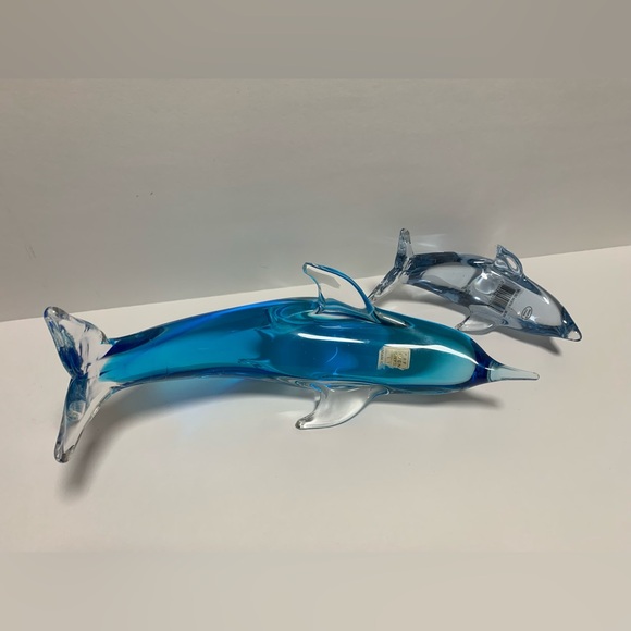Crystal Blue Dolphin Fifth Avenue Art Glass Blue & Clear Set of 2 Dolphins - Picture 5 of 16